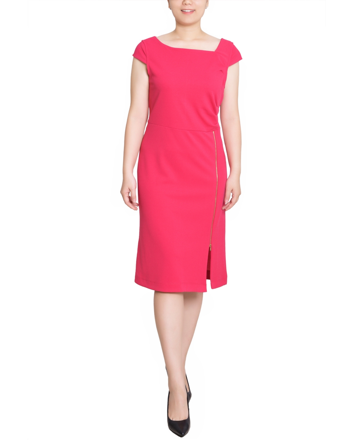 Petite Cap Sleeve Exposed Zipper Dress - Emerald Gr