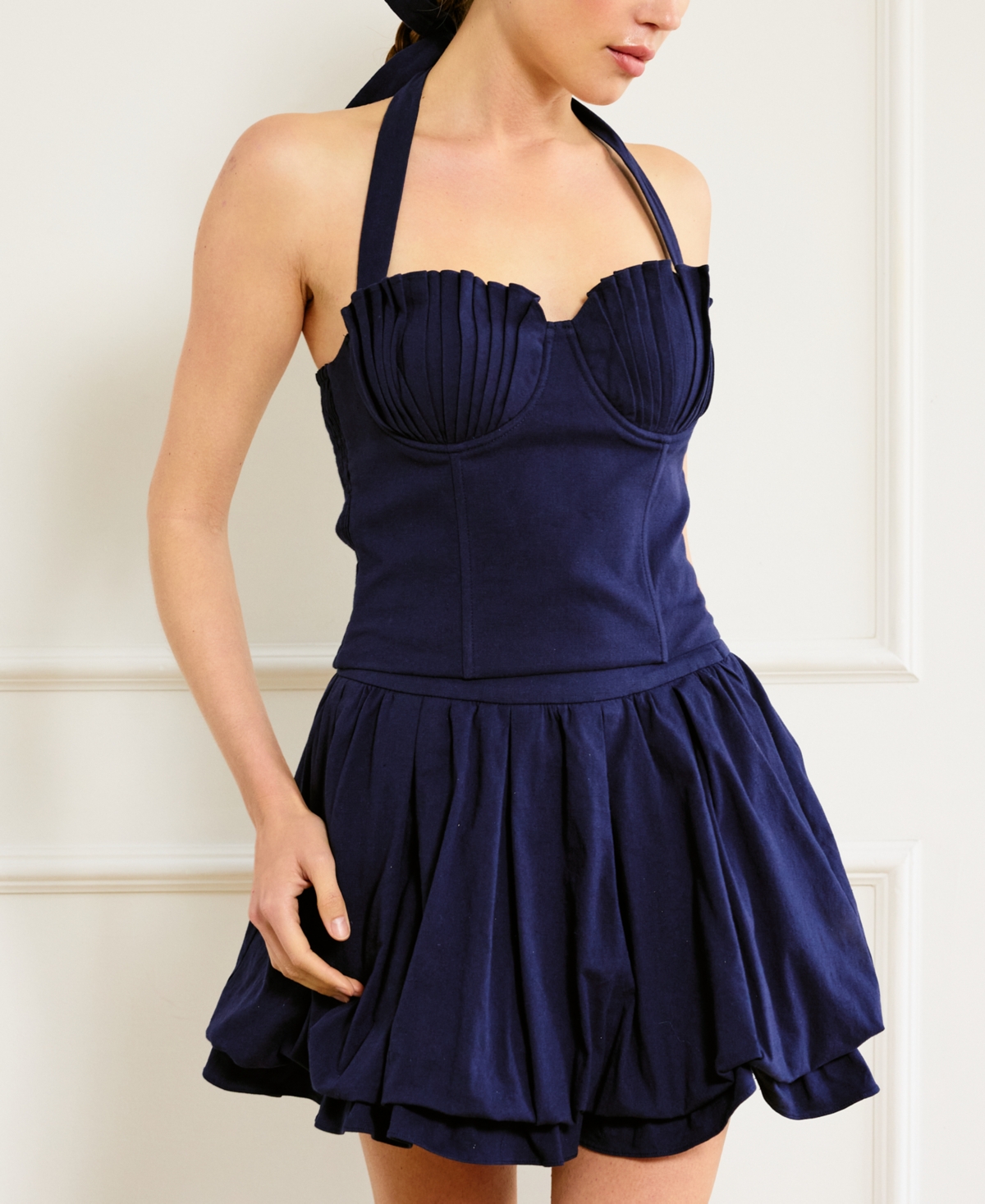 Women's Pearla Pleated-Bust Halter Top - Navy