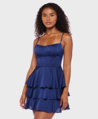 Juniors' Sleeveless Satin Fit & Flare Dress