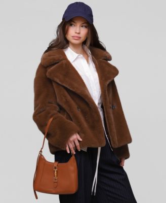 Women's Notched-Collar Faux-Fur Coat