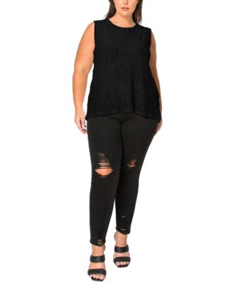 Plus Size Spiral Wave Texture Strappy Back Tank Top