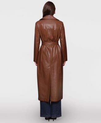 Women's Belted Faux-Leather Trench Coat