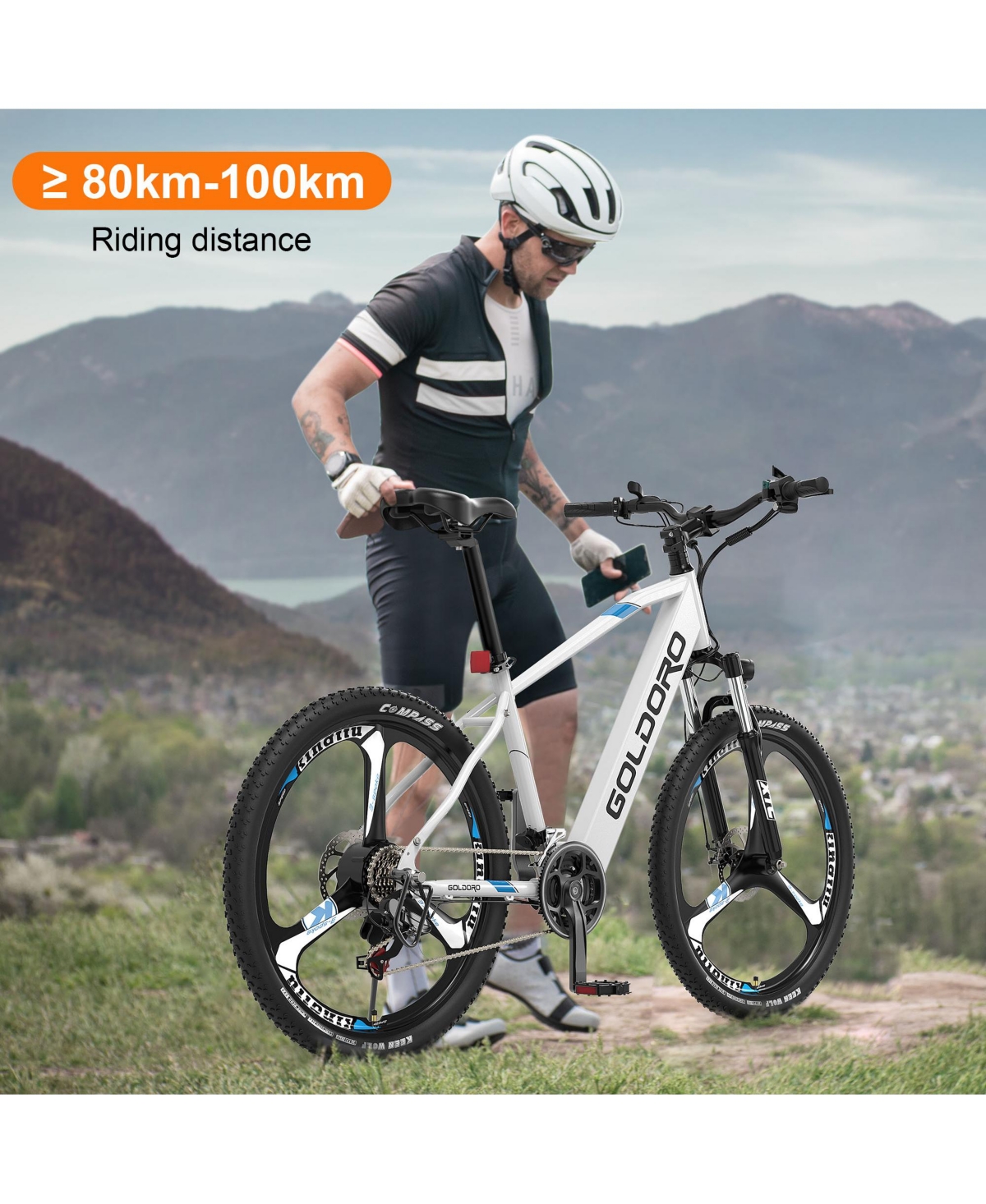 Goldoro Electric Bike 26" X7 Aluminum Alloy Mountain Bike, 350W/36V, Max 17.4 Mph, 21 speed with Alloy Wheels