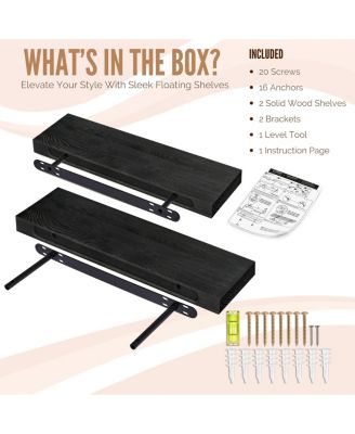 2 Pack 16" Solid Wood Floating Shelves - for Bathroom Decor, Books, Bedroom & Living Room