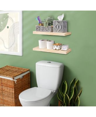 2 Pack 16" Solid Wood Floating Shelves - for Bathroom Decor, Books, Bedroom & Living Room