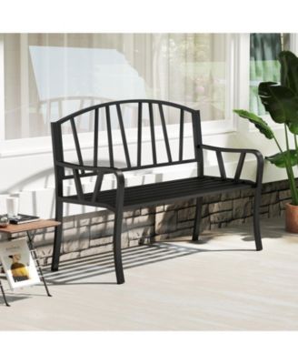 51'' Metal Garden Bench Patio Slatted Bench for 2-3 People & Park-Style Loveseat