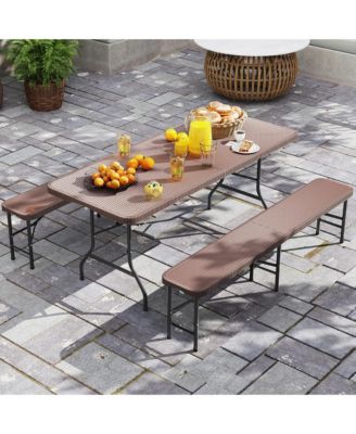 3 Piece Folding Picnic Table Set w/ 6 ft Table & 2 Benches for Yard Camping