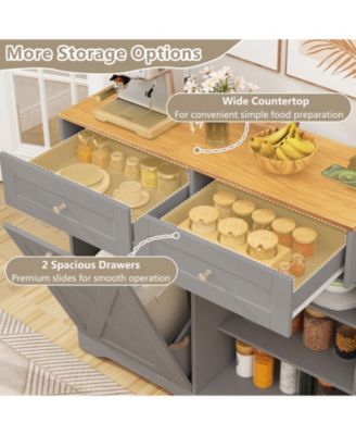 Tilt Out Trash Can Cabinet with Outlets and Adjustable Shelf