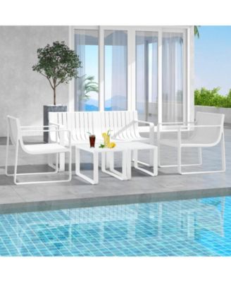 Patio Loveseat 2-Person Bench w/ Curved Backrest Slatted Design for Backyard