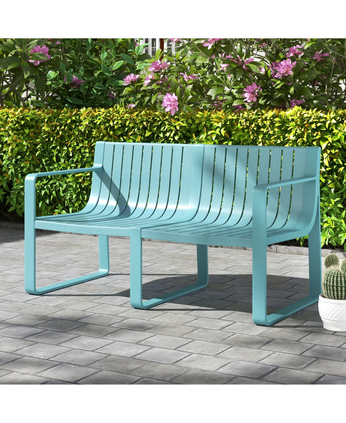 Gymax Patio Loveseat 2-Person Bench w/ Curved Backrest Slatted Design for Backyard