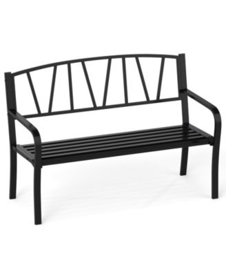 50.5'' Patio Metal Bench w/ Curved Armrests & Minimalist Backrest for Backyard