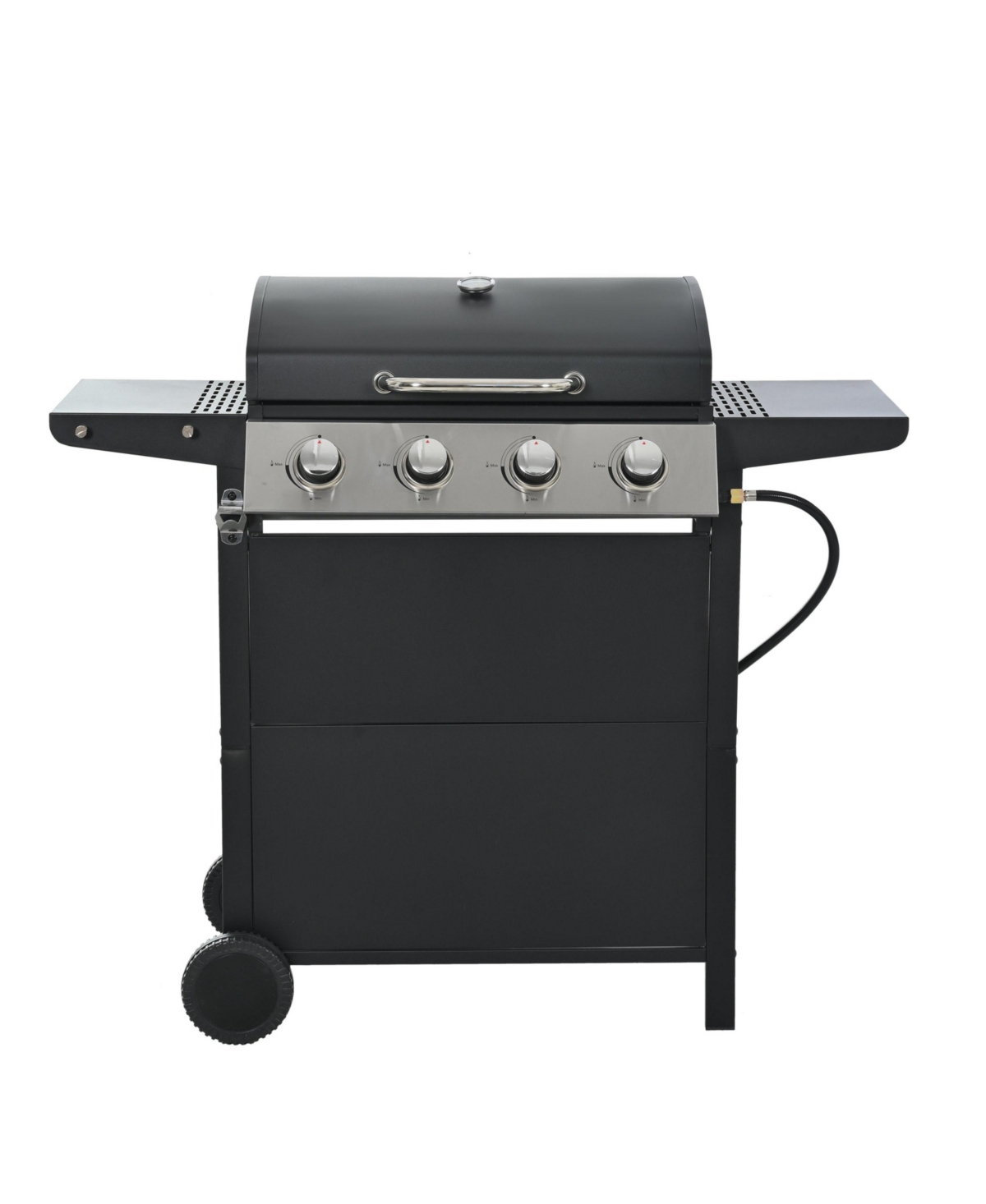 Stainless Steel 4-Burner 37,000 Btu Propane Gas Grill with lid, 1 tray and 4 wheels - Black