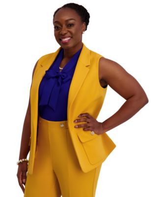 Notched Collar Open-Front Regular & Plus Sizes Vest Jacket