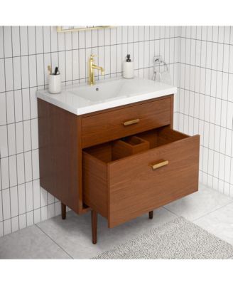 Brandy 30.5 in. W x 18 in. D x 34.7 in . H Bath Vanity in Honey Walnut with White Ceramic Top