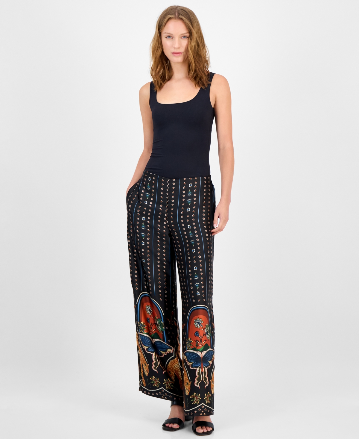 T Tahari Women's Printed Pull-on Wide-leg Pants