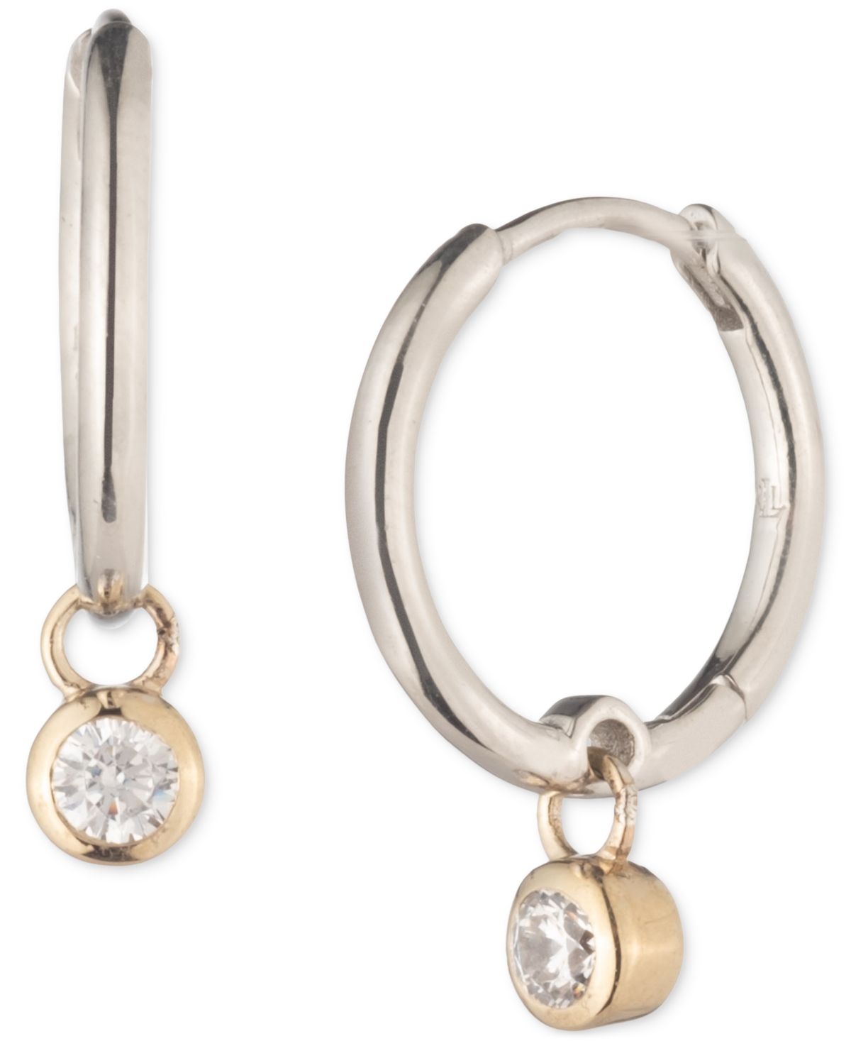Two-Tone Cubic Zirconia Hoop Drop Earrings - Crystal Wh