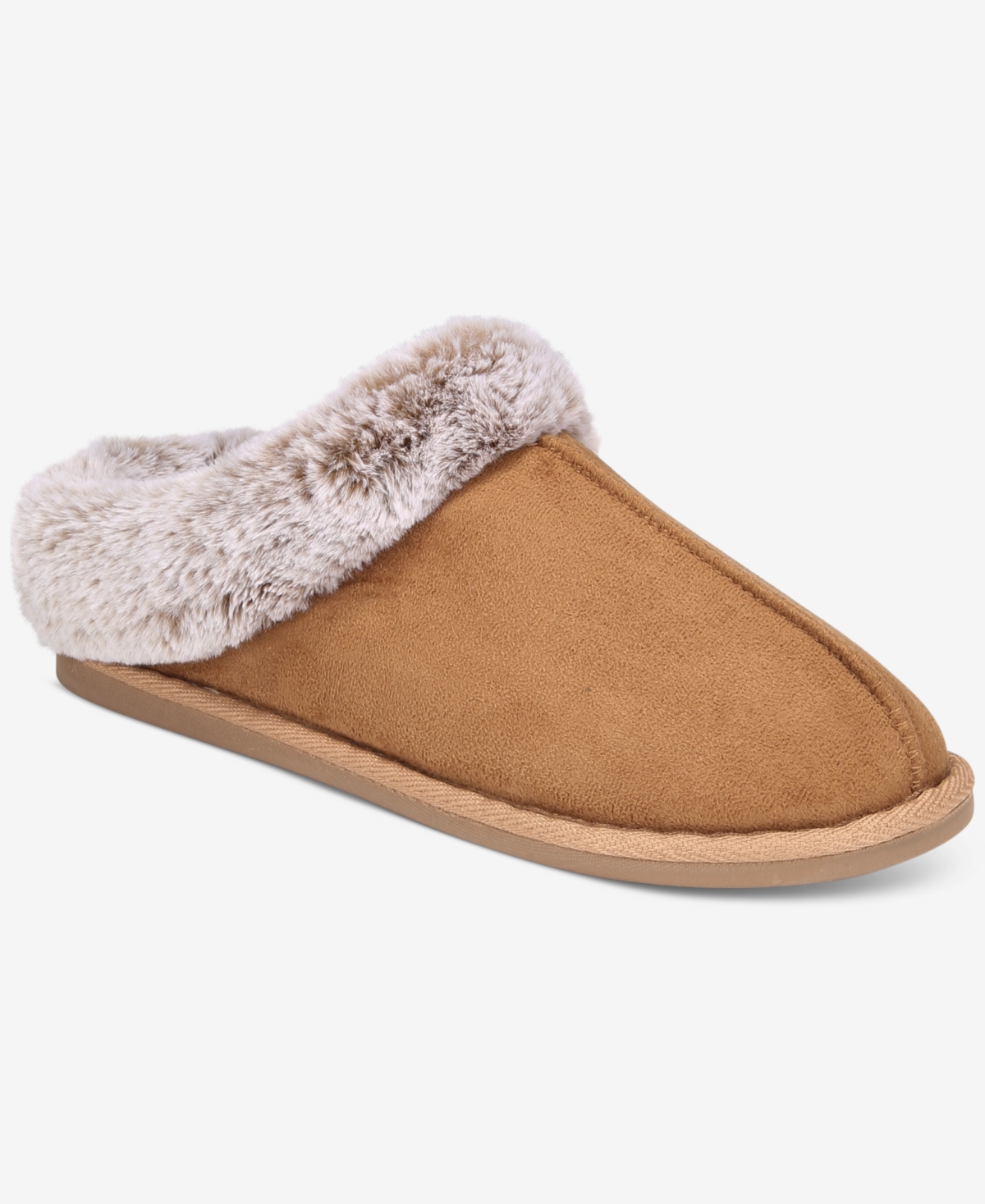 State Of Day Women's Boxed Faux-fur-collar Clog Slippers, Macy's Exclusive In Brown