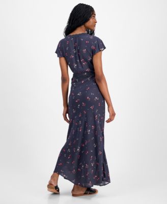 Women's Floral-Print Lace-Trim Slip Dress