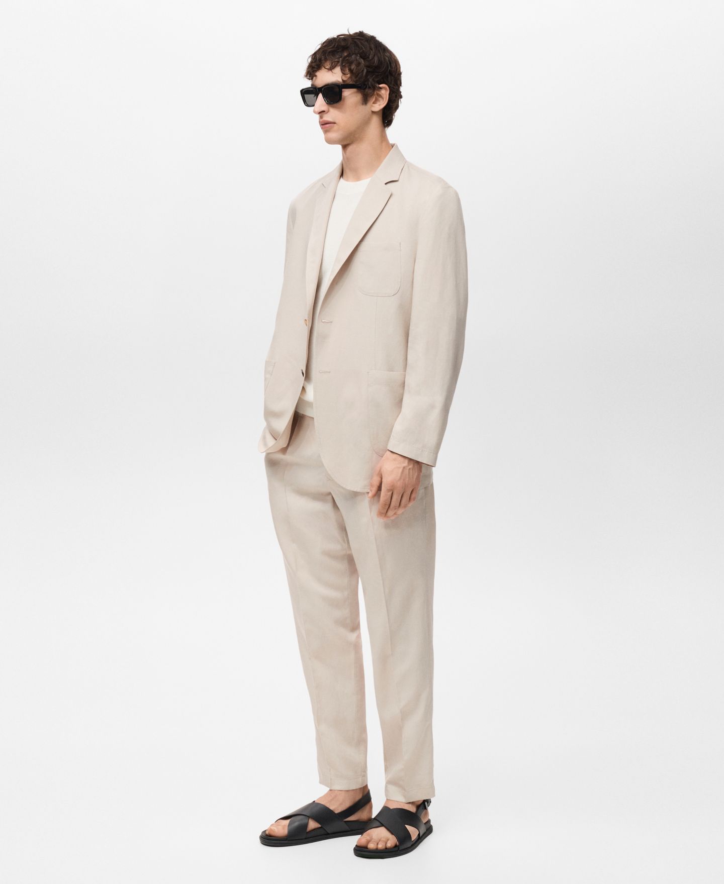 Мужская куртка MANGO Slim-Fit Linen, цвет: Экрю — фото 4