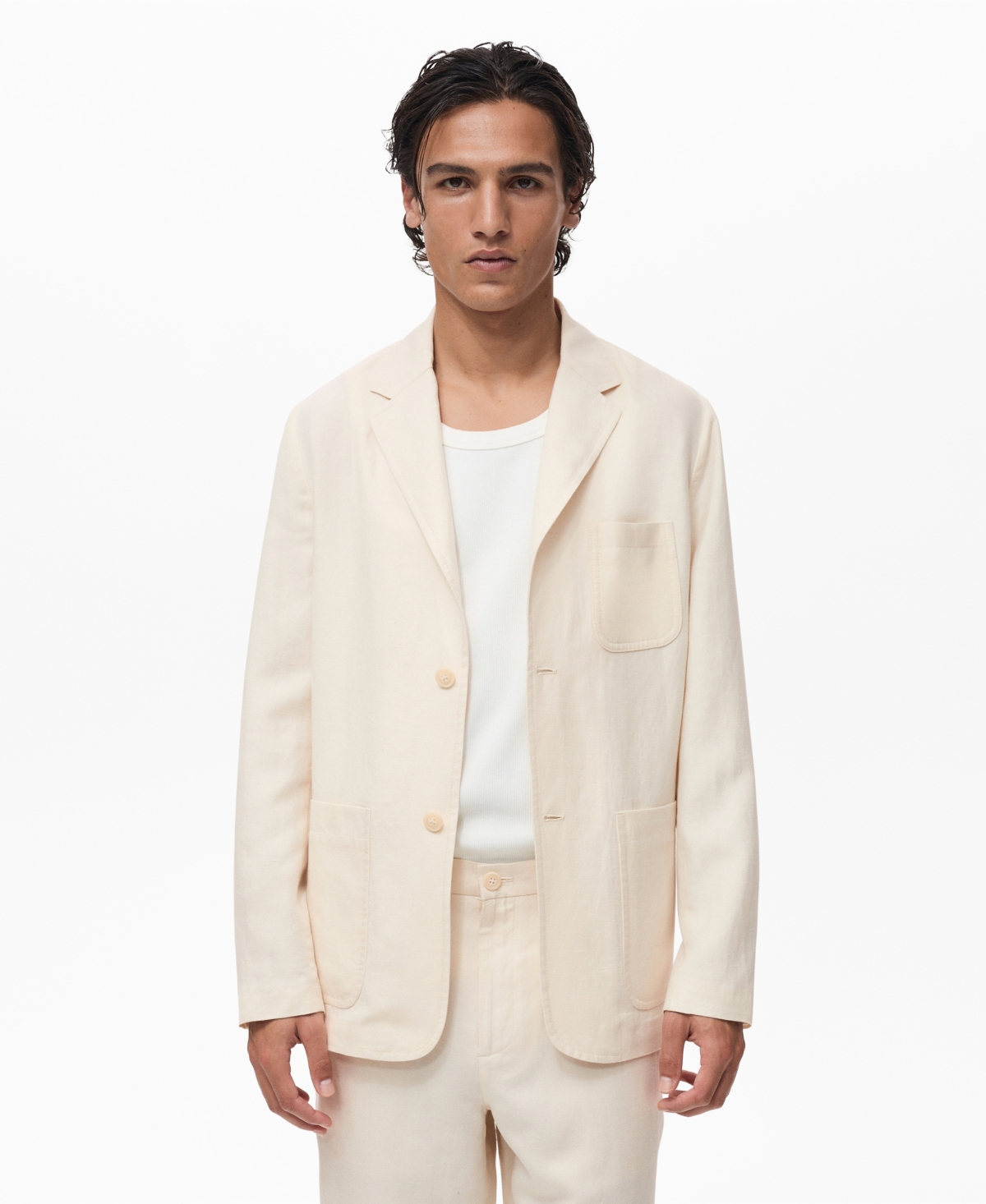 Men's Linen Lyocell Suit Blazer - Ecru