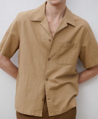 Men's Bowling Collar and Pocket Linen Shirt