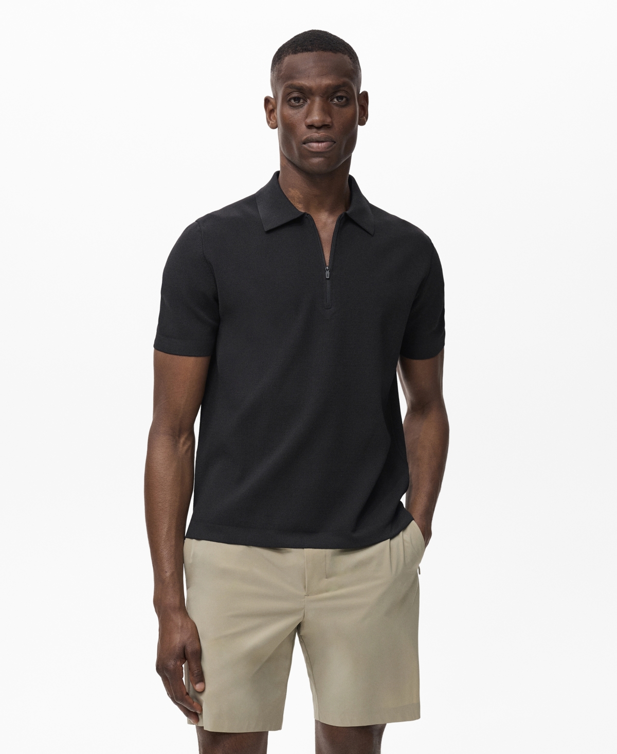 Men's Coolmax Zipper Fine-Knit Polo Shirt - Black