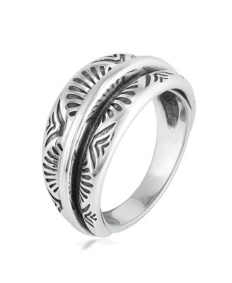 Sterling Silver Etched Fan Tapered Ring, Size 9