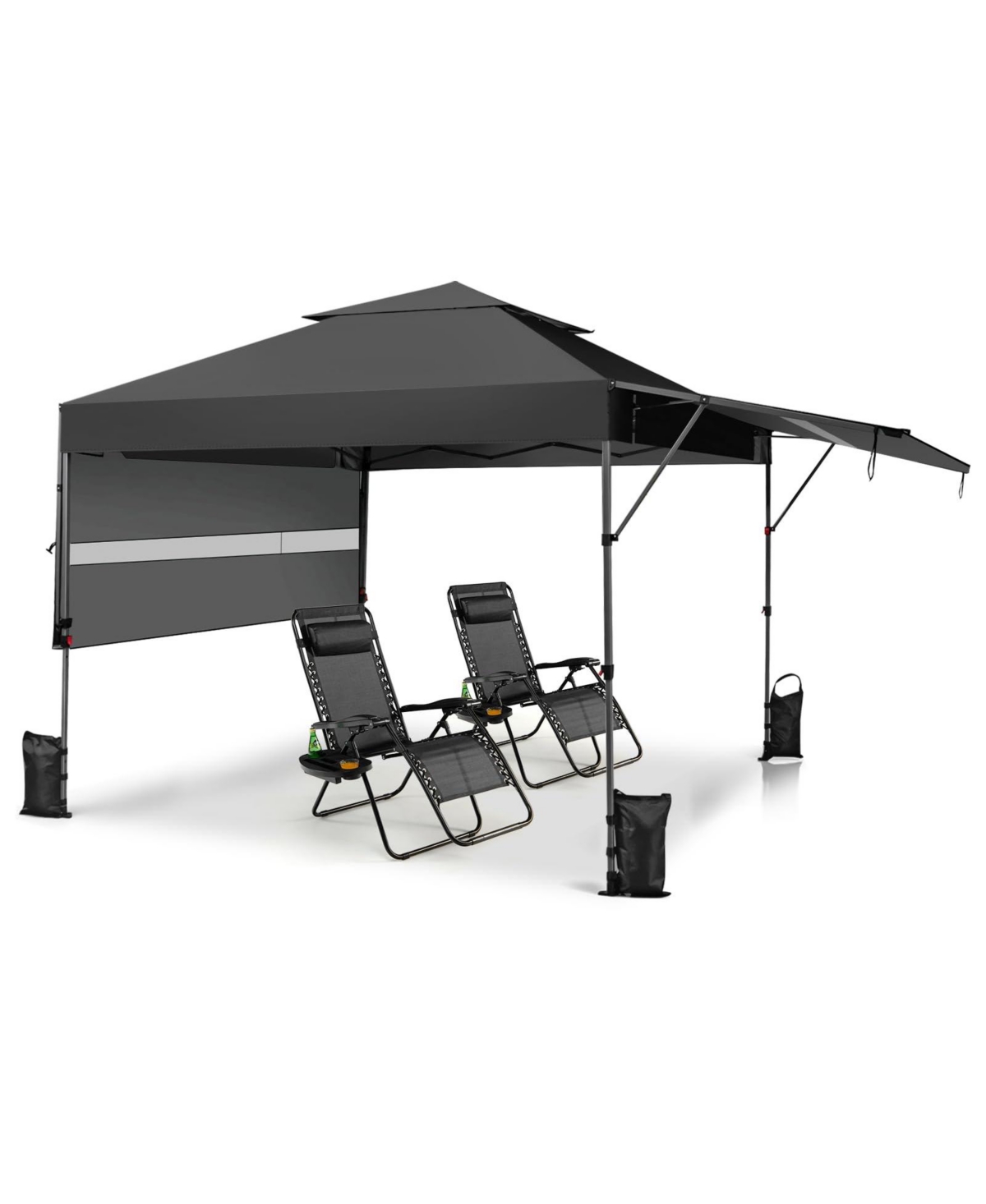 10 x 17.6 Feet Outdoor Instant Pop-up Canopy Tent with Dual Half Awnings - Pink