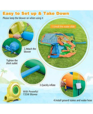Kids Inflatable Water Slide Park w/735W Blower Basketball Rim Wet Dry Combo
