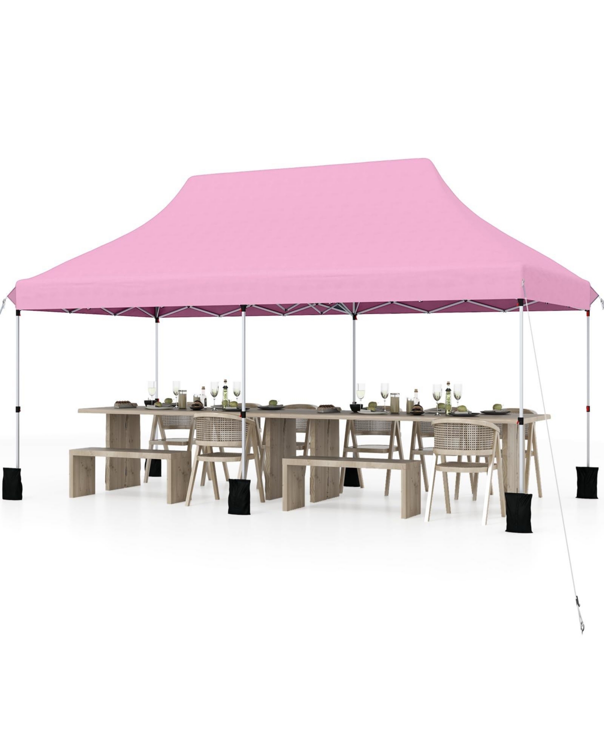 10 X 20 Ft Pop up Canopy Tent Foldable Portable Outdoor Gazebo with Carry Bag - Pink