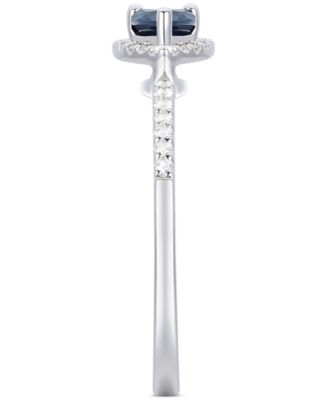 Sapphire (1/2 ct. t.w.) & Diamond (1/6 ct. t.w.) Pear Halo Ring in 10k White Gold