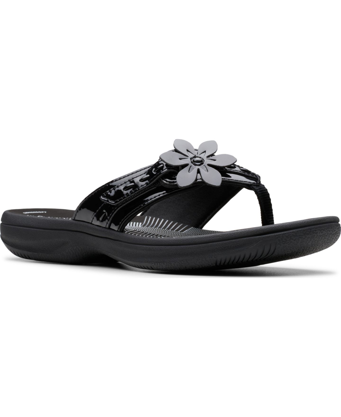 Женские сандалии Clarks Cloudsteppers Breeze Opal Flip-Flops, цвет: Чёрный лаковый — фото 1