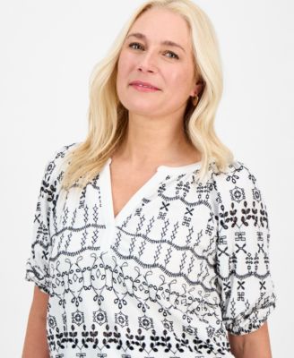 Women's Eyelet Split-Neck Blouse, Exclusively at Macy's