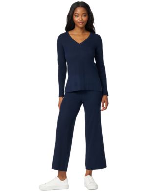 Women's Ribbed-Knit V-Neck Tunic & Pant Sweater Set 