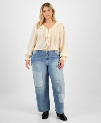 And Now This - Trendy Plus Size Patchwork High Rise Wide Leg Jeans