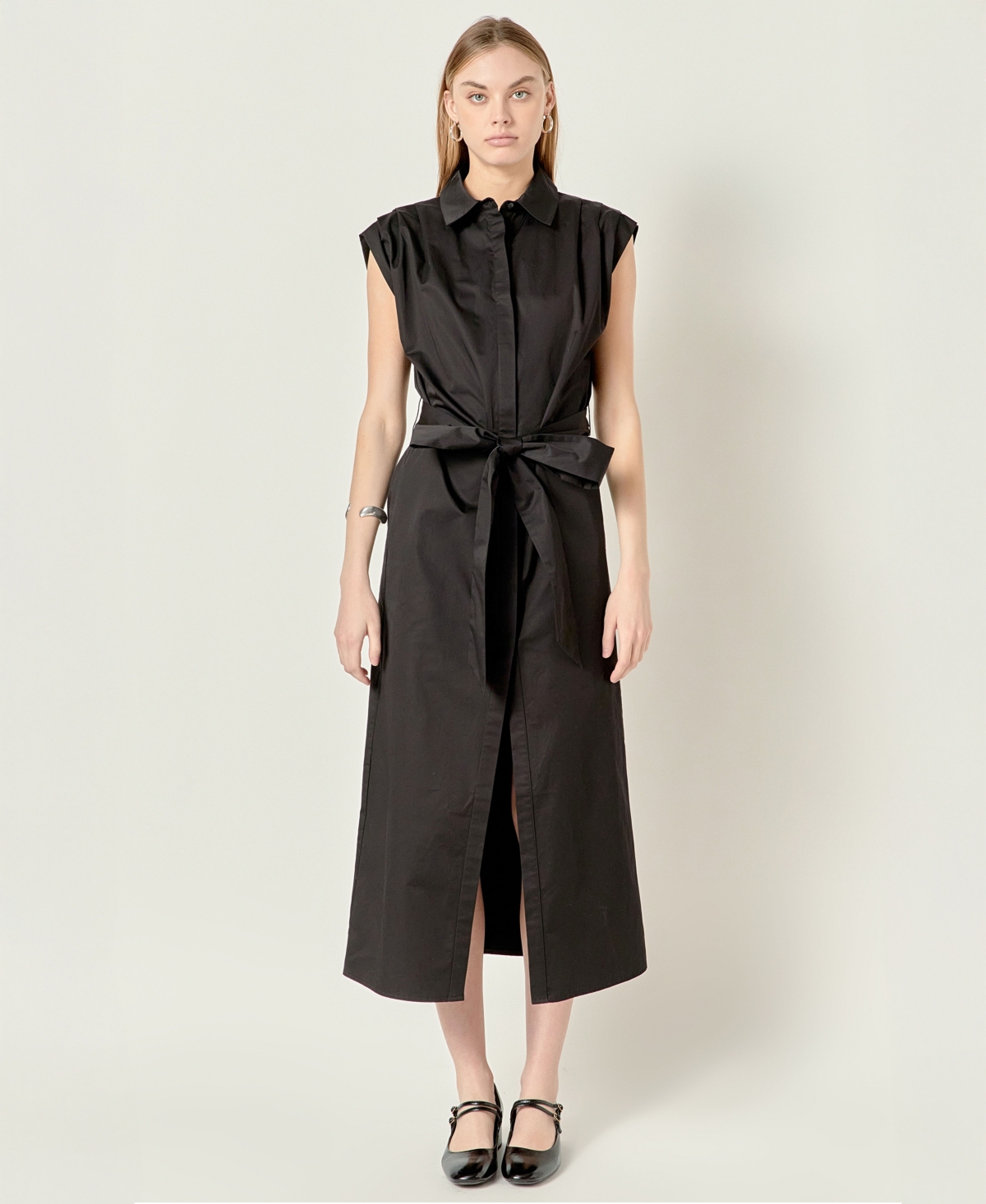 Women's Cotton Collared Button Dress - Black