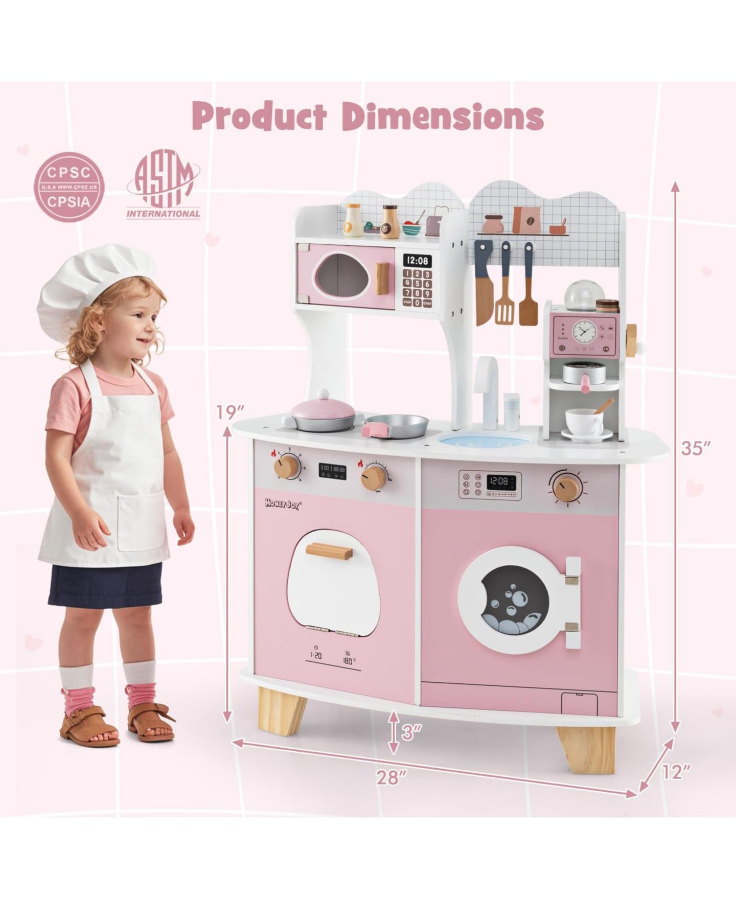 Детский игровой набор Mecale Wooden Coffee Maker Kitchen Playset, Ages 3+, цвет: Розовый — фото 3