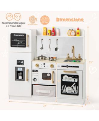 Wooden Kids Kitchen Playset with Chalkboard Ice Maker Sink Lighted Microwave