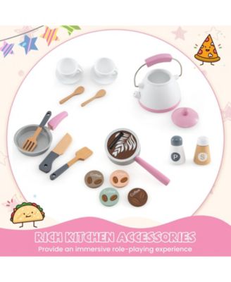 Corner Wooden Play Kitchen with Coffee Machine and Slide for Kids