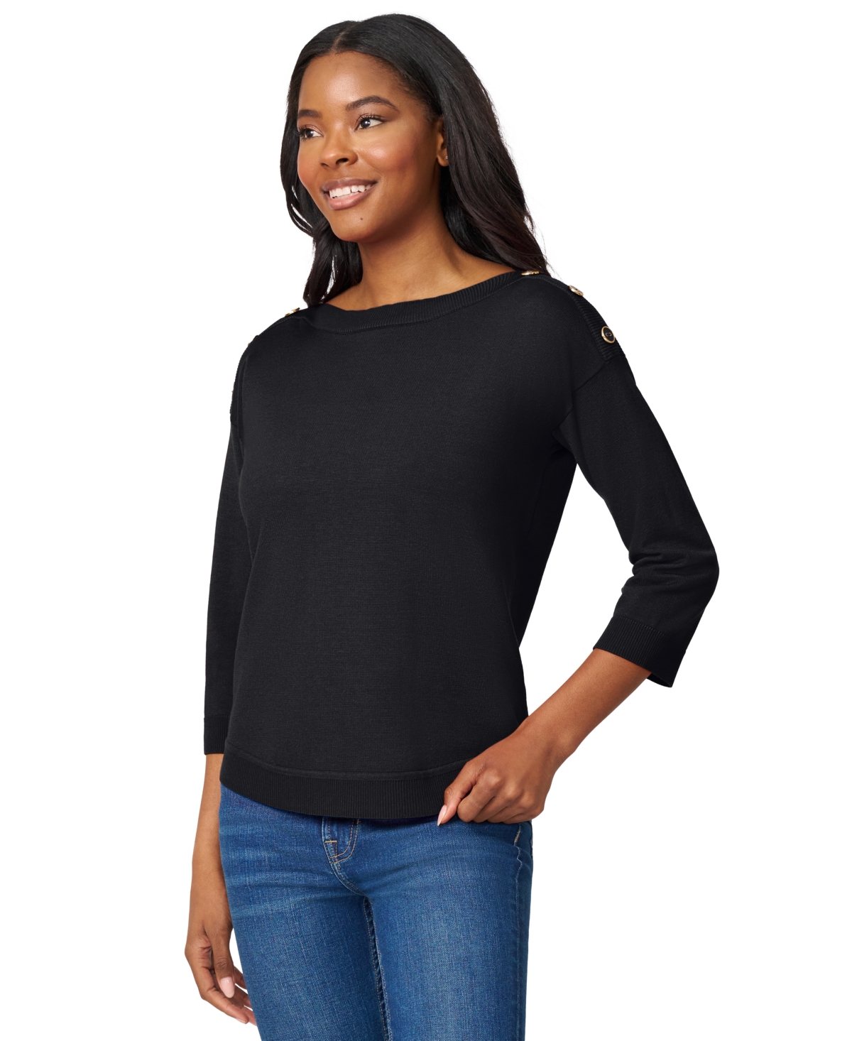 Melissa Paige Womens Boat Neck Button Shoulder Sweater Xs 3x In Black