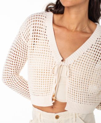 Juniors' Ivy Cotton Crochet Cropped Cardigan