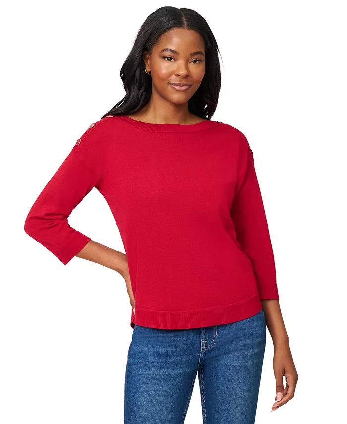 Women's Boat-Neck Button-Shoulder Sweater