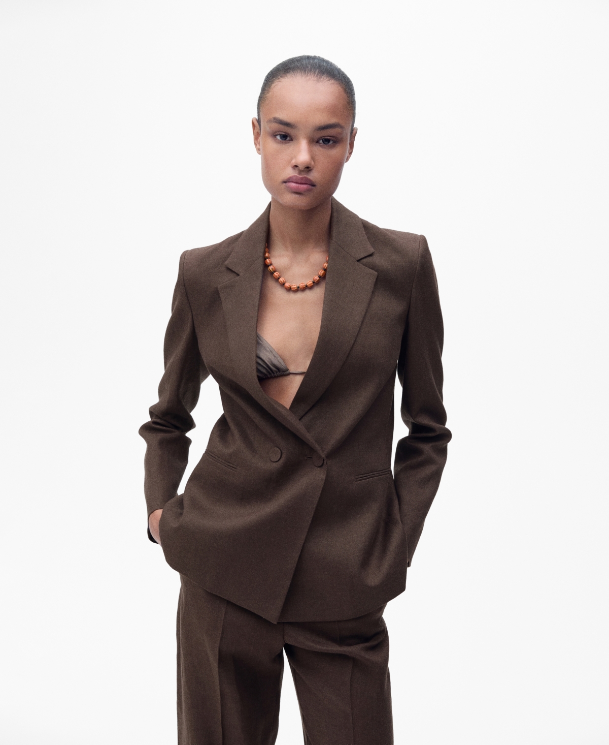 Women's Linen Suit Jacket - Brown