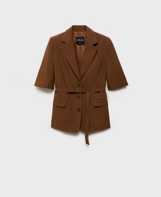 MANGO - Women's Belted Linen-Blend Suit Jacket