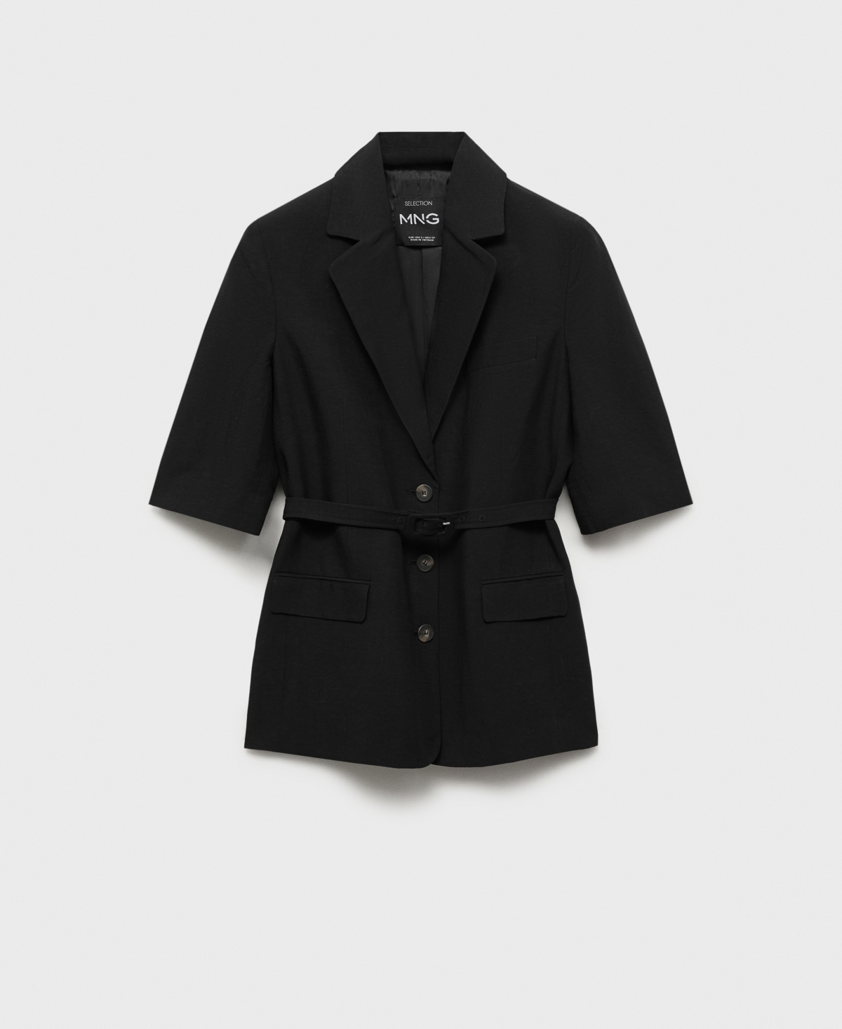 Women's Belted Linen-Blend Suit Jacket - Black