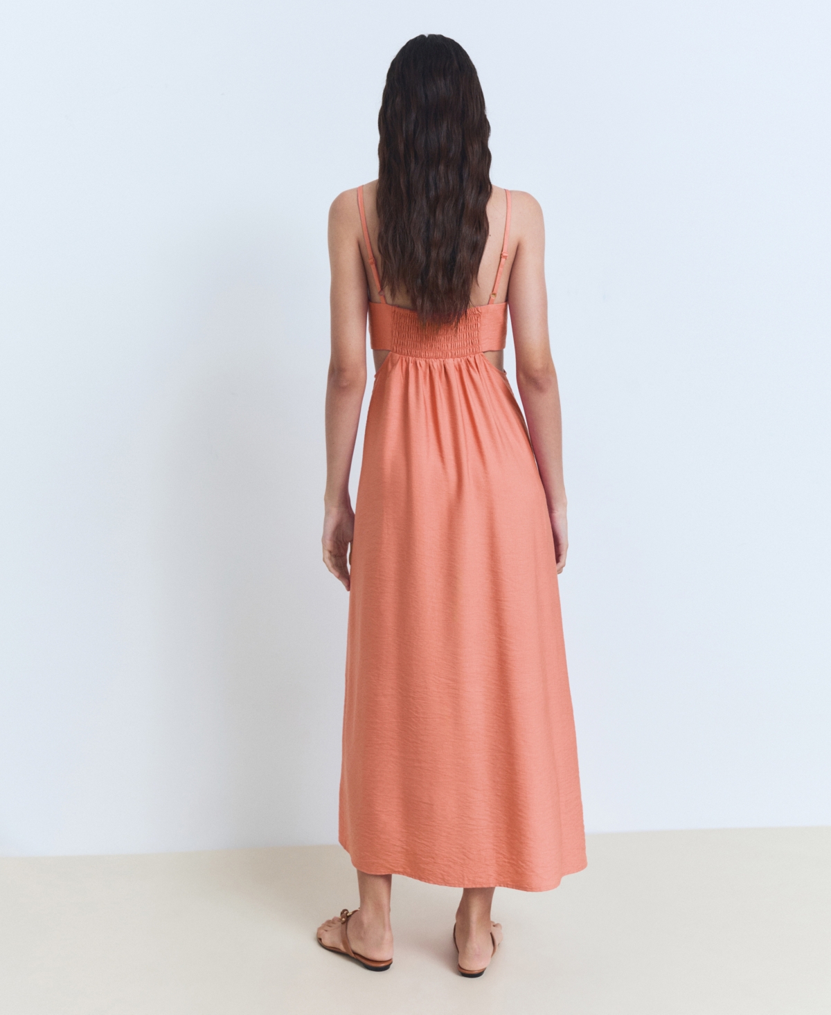 Mango Midi-dress With Cut-out Coral Red In Orange