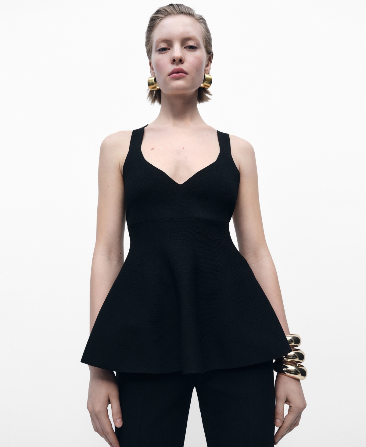 Women's Fine-Knit Peplum Top - Black