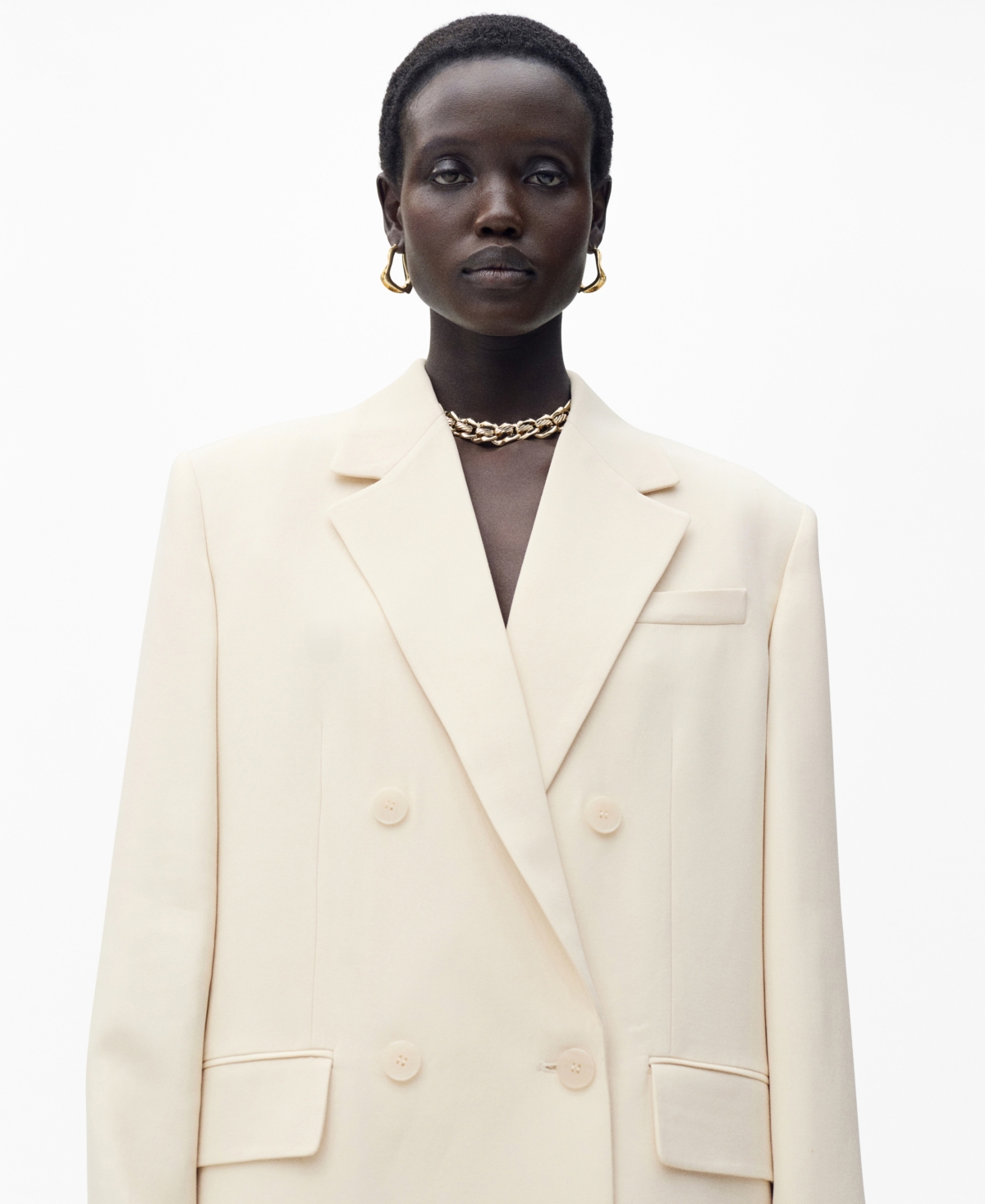 Women's Double-Breasted Suit Jacket - Vanilla