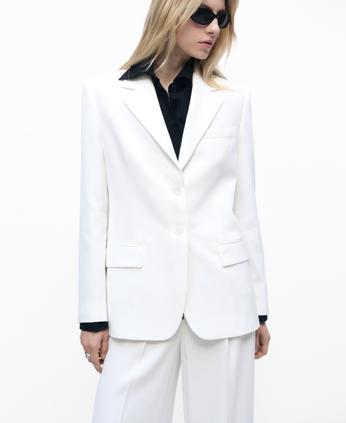 Women's Straight Button Suit Blazer - White