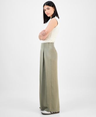 Women's High-Rise Pleated Wide-Leg Satin Pants, Exclusively at Macy's 